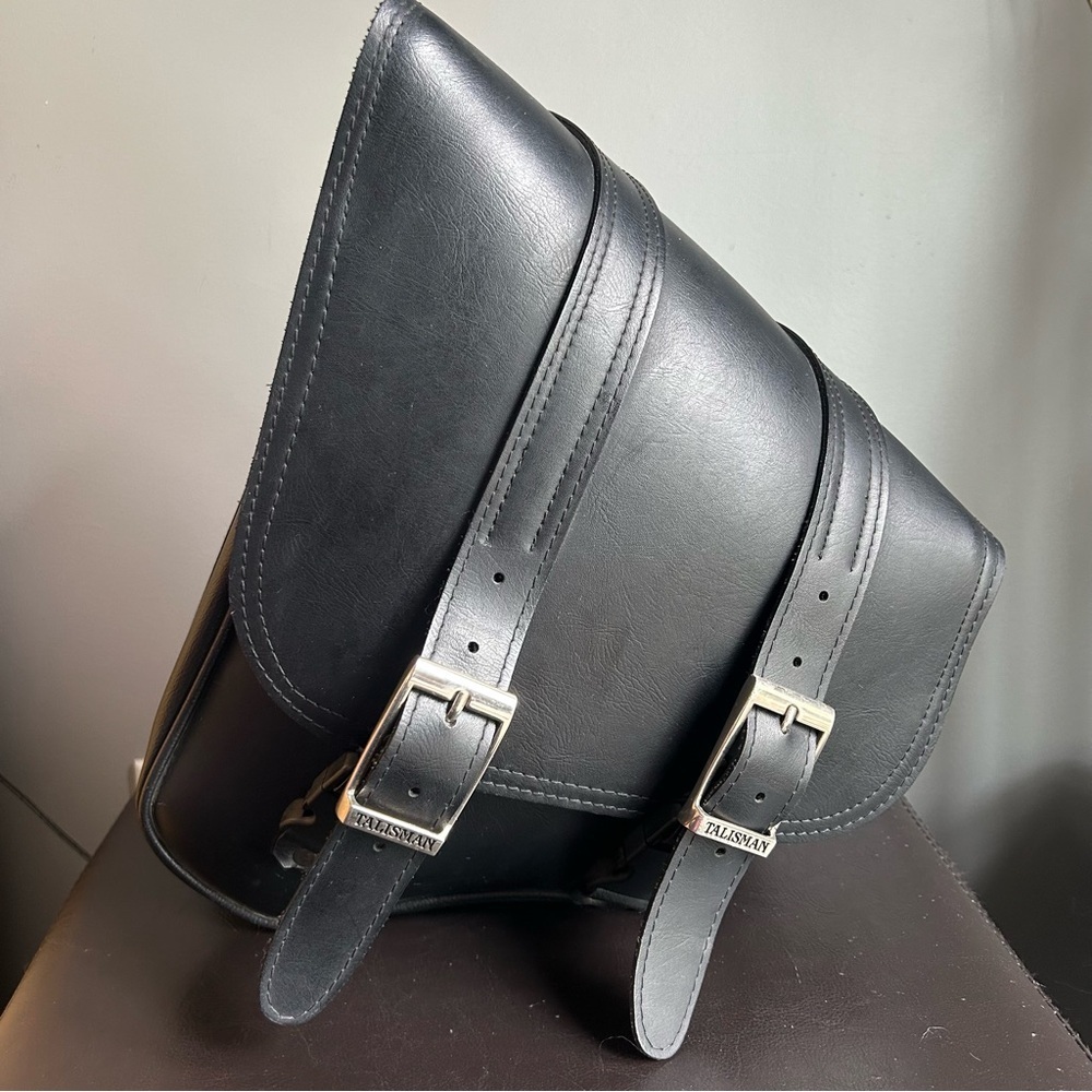 Talisman Leather Inc. Black 12” x 12” Synthetic Leather Motorcycle Side Bag